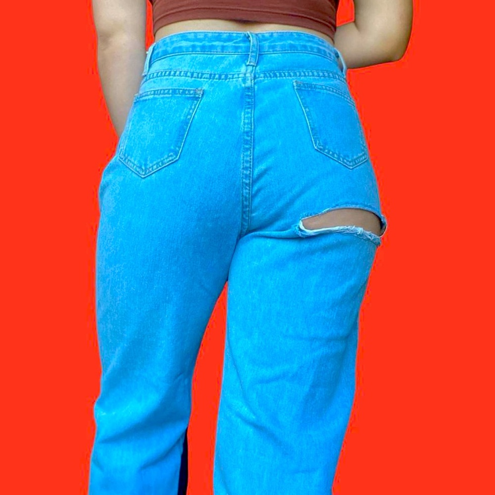 light wash butt cut-out jeans